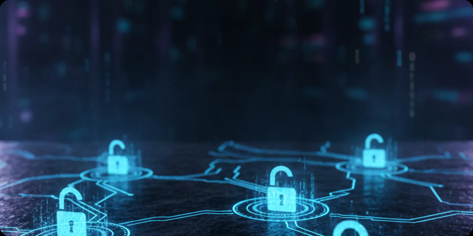 Candados digitales sobre un circuito, ilustrando amenazas de ciberseguridad